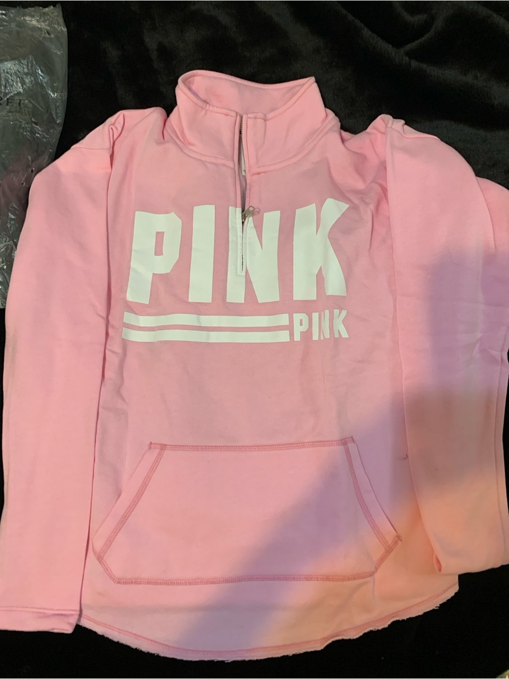 PINK Victoria's Secret Light Pink Half-Zip Pullover with White Logo